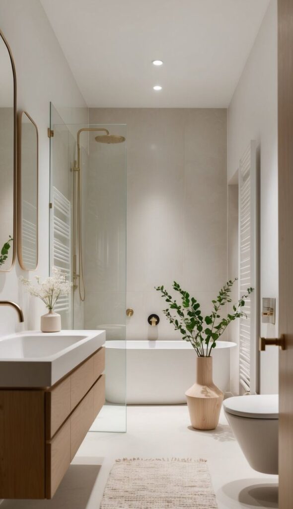 Phong cách Scandinavian sử dụng màu trắng chủ đạo cho phòng tắm