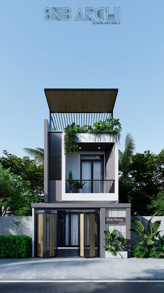 Tổng thể kiến trúc ngoại thất mẫu nhà phố 1 trệt 2 tầng 5x20m2