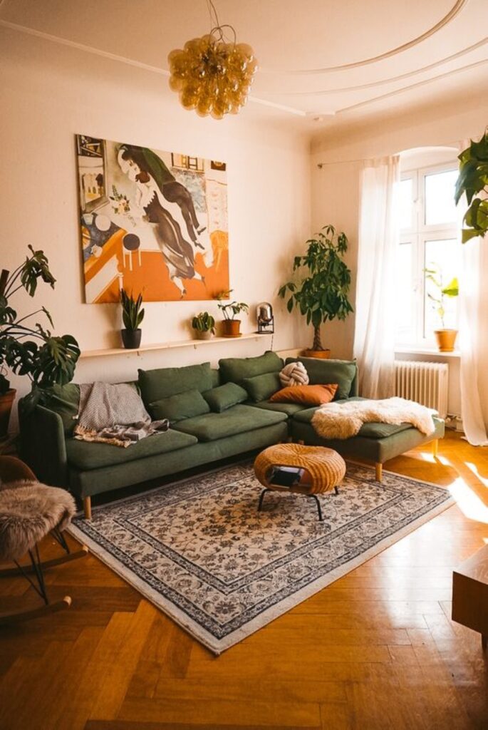 Phong cách thiết kế Vintage có thể được trang trí với các món đồ thảm lót sàn nhìn cầu kì nhưng lại rất chi đơn giản (Nguồn ảnh: sưu tầm)