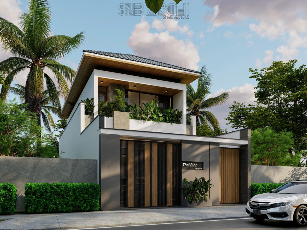 Ngôi nhà phố 1 trệt 1 lầu hiện đại , Thái Bình House thể hiện sự mạnh mẽ ,khỏe khoắn nhưng không bị khô khan tạo nên gu thẩm mỹ riêng của gia chủ