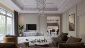 Với thiết kế không gian mở giúp cho toàn bộ không gian trở nên rông rãi thoáng mát hơn trong phong cách nội thất hiện đại sang trọng