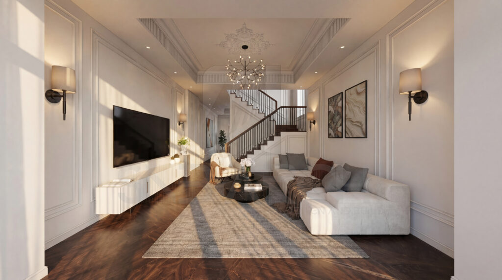 Mẫu nội thất tân cổ điển hiện đại sang trọng cho nhà phố 2 tầng – Không gian sống đẳng cấp và tinh tế